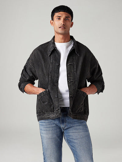 Men's Solid Relaxed Fit Denim Jacket-image-7