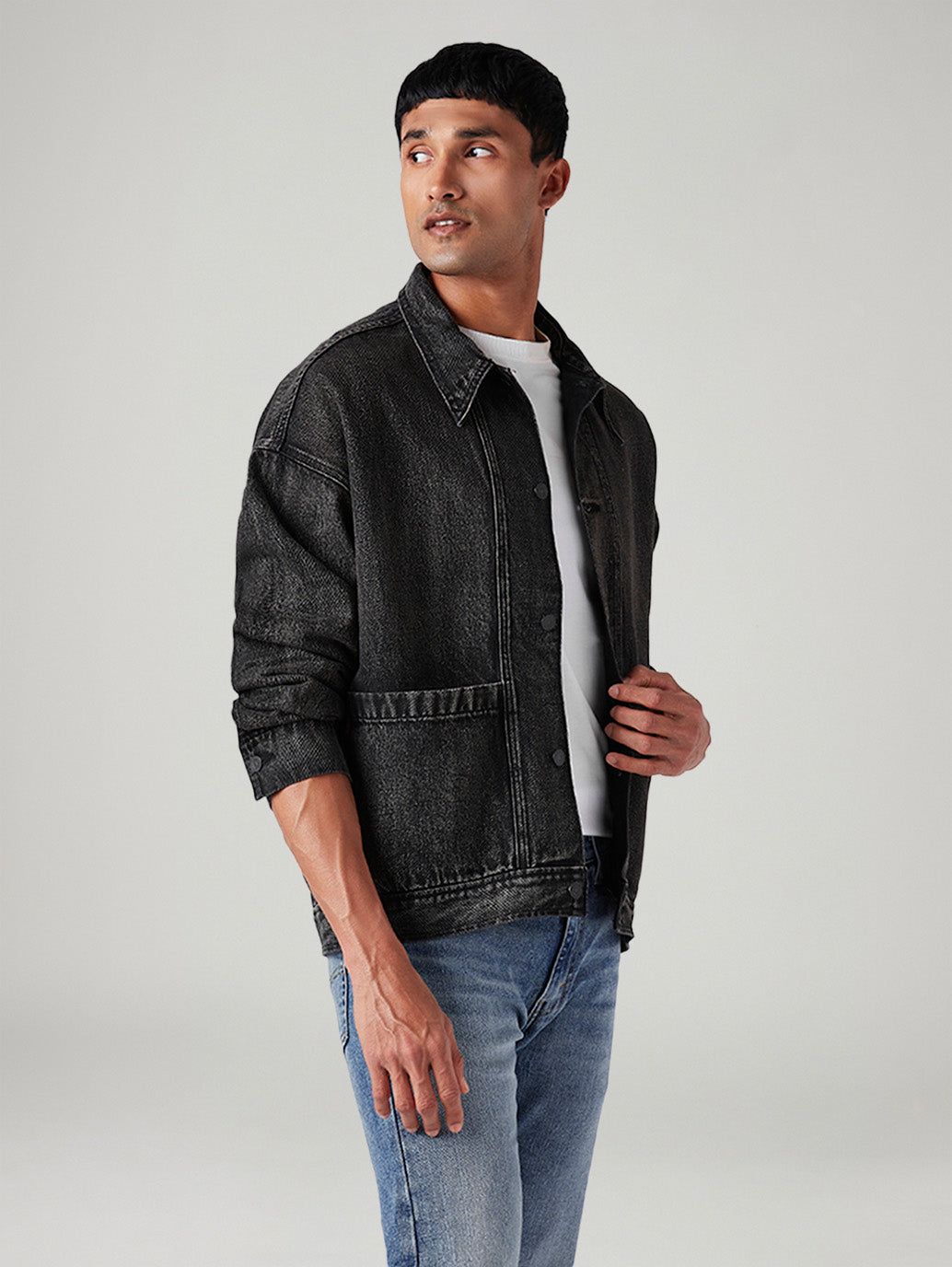 Men's Solid Relaxed Fit Denim Jacket - Side View