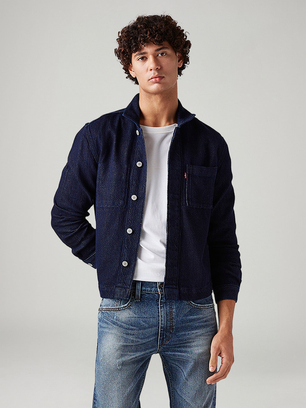 Men's Solid Relaxed Fit Denim Trucker Jacket - Styleshot View