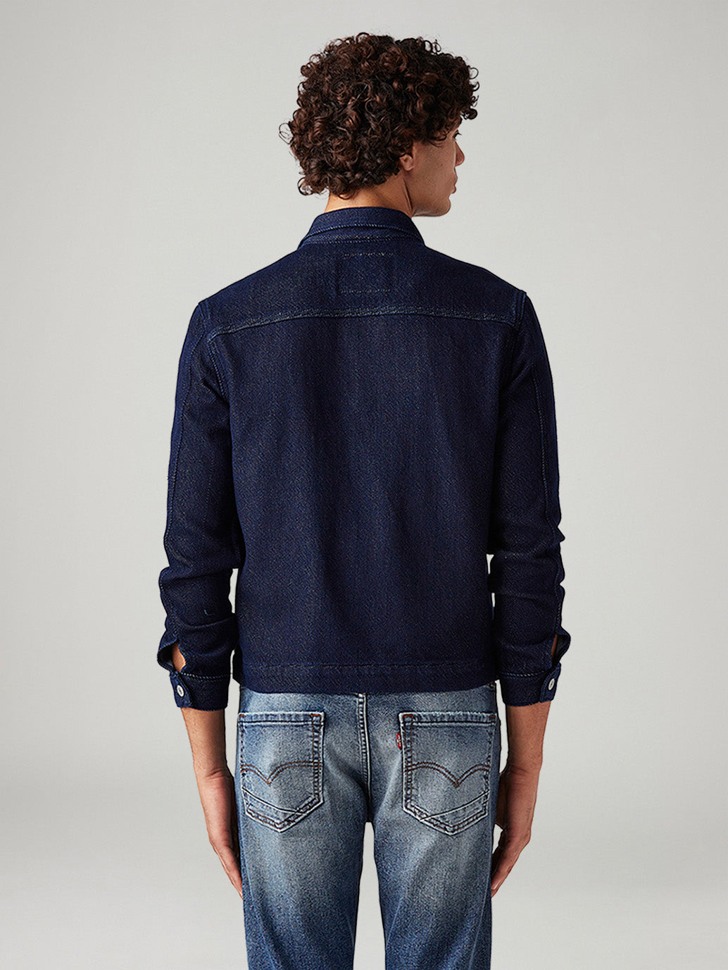 Men's Solid Relaxed Fit Denim Trucker Jacket - Back View