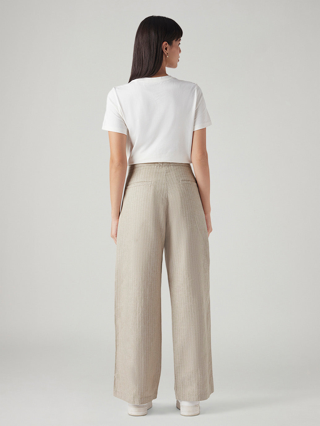 Women's Beige Straight Fit Mid Rise Trousers - Back View
