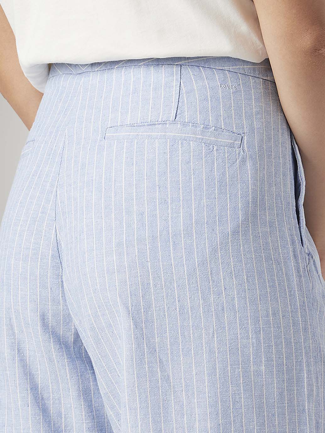 Women's Light Blue Straight Fit Mid Rise Pleated Trousers - Detail View