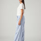 Women's Light Blue Straight Fit Mid Rise Pleated Trousers - Side View