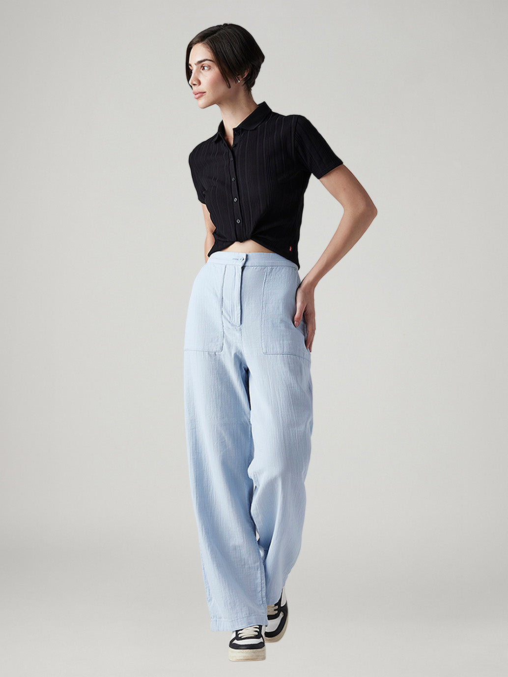 Women's Light Blue Loose Fit High Rise Cargos