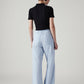 Women's Light Blue Loose Fit High Rise Cargos - Back View