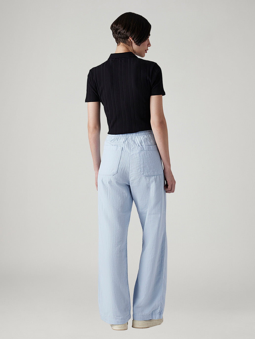 Women's Light Blue Loose Fit High Rise Cargos - Back View
