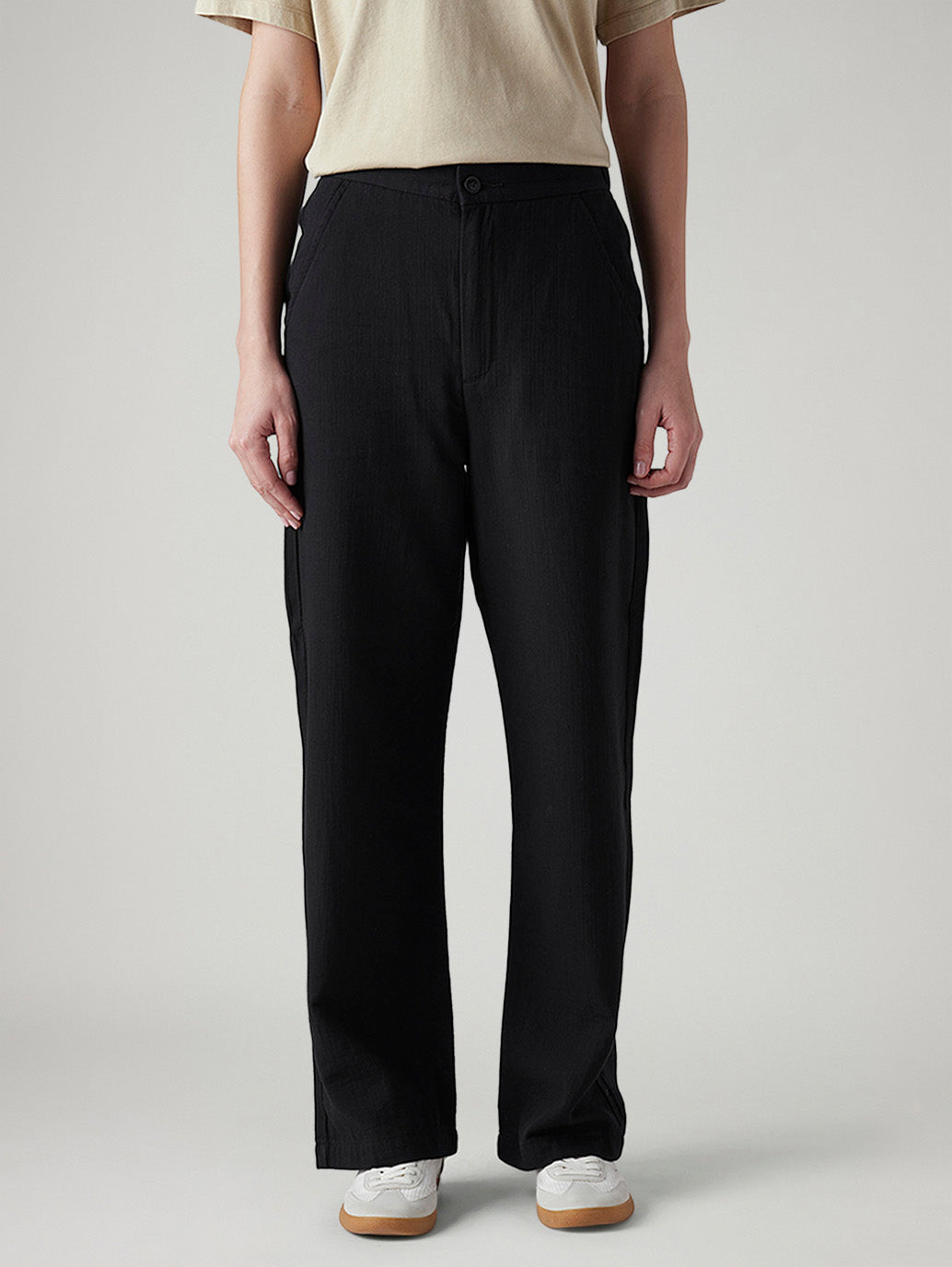 Women's Black Loose Fit High Rise Cargos - Front View