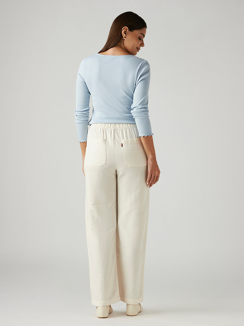 Women's Off White Loose Fit High Rise Trousers - Back View