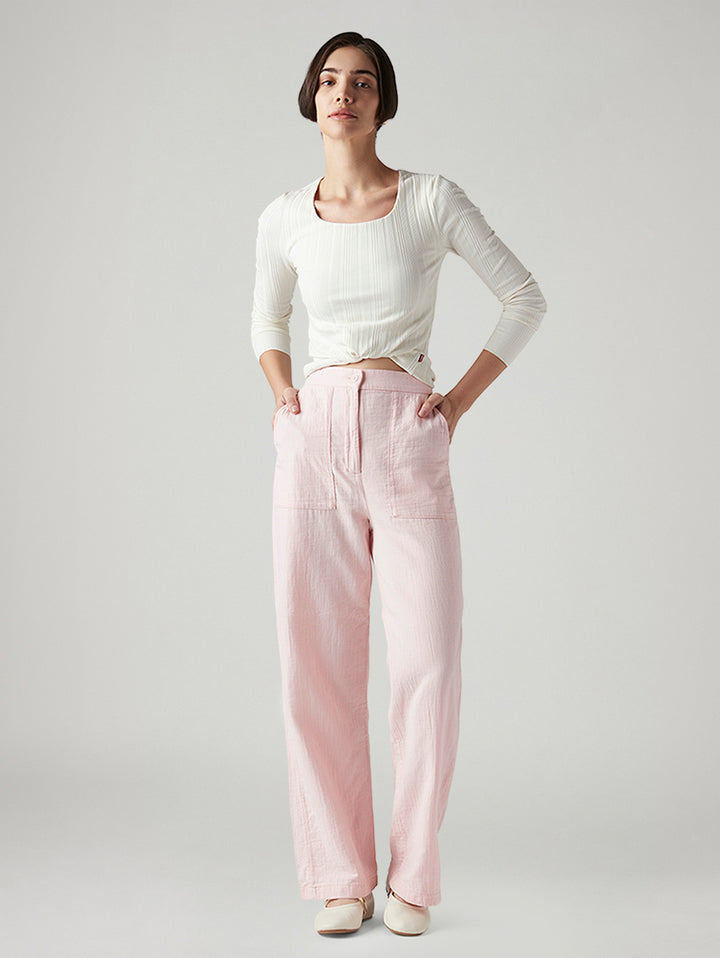 Women's Light Pink Loose Fit High Rise Cargos