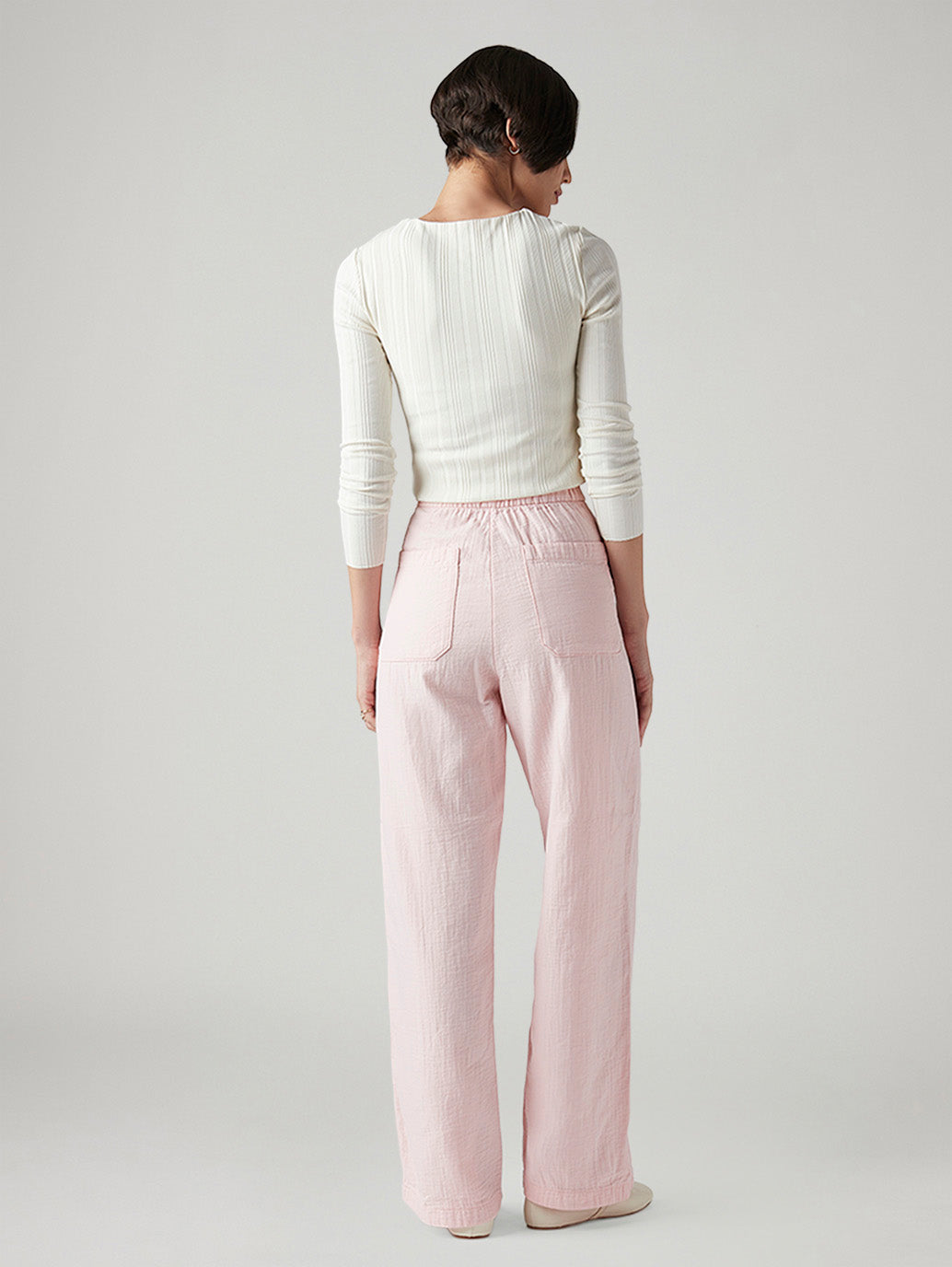 Women's Light Pink Loose Fit High Rise Cargos - Back View