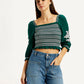 Women's Embroidered Green Square Neck Top - Styleshot View