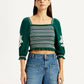 Women's Embroidered Green Square Neck Top - Front View