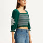 Women's Embroidered Green Square Neck Top - Side View