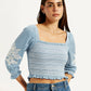 Women's Embroidered Light Blue Square Neck Top - Styleshot View