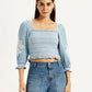 Women's Embroidered Light Blue Square Neck Top - Front View