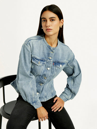 Women's Solid Blue Denim Jacket