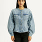 Women's Solid Blue Denim Jacket - Front View