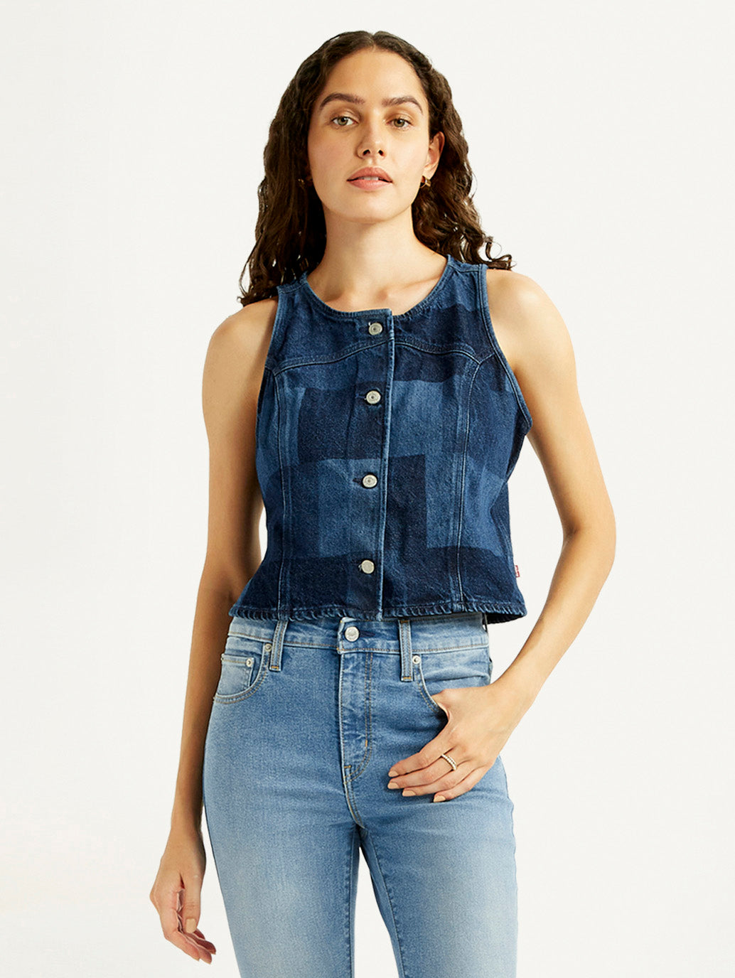 Women's Plaid Dark Blue Round Neck Top - Styleshot View