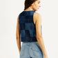 Women's Plaid Dark Blue Round Neck Top - Back View