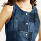Women's Plaid Dark Blue Round Neck Top - Detail View