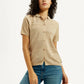 Women's Self Design Beige Spread Collar Shirt - Elevated View