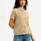 Women's Self Design Beige Spread Collar Shirt - Styleshot View