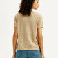 Women's Self Design Beige Spread Collar Shirt - Back View