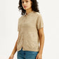 Women's Self Design Beige Spread Collar Shirt - Side View