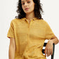 Women's Self Design Yellow Spread Collar Shirt - Elevated View