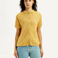 Women's Self Design Yellow Spread Collar Shirt - Front View