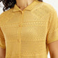 Women's Self Design Yellow Spread Collar Shirt - Detail View