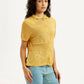 Women's Self Design Yellow Spread Collar Shirt - Side View