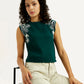 Women's Embroidered Dark Green Round Neck Top - Elevated View