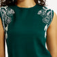 Women's Embroidered Dark Green Round Neck Top - Detail View