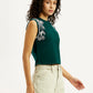 Women's Embroidered Dark Green Round Neck Top - Side View
