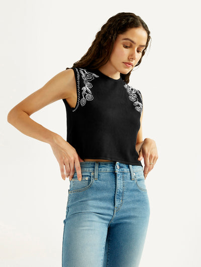 levi's Women's Embroidered Black Crew Neck Top-picture-21