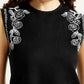 Women's Embroidered Black Crew Neck Top - Detail View