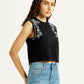 Women's Embroidered Black Crew Neck Top - Side View