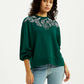Women's Embroidered Dark Green Oversized Sweatshirt - Styleshot View