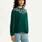 Women's Embroidered Dark Green Oversized Sweatshirt - Side View