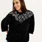 Women's Embroidered Black Oversized Sweatshirt - Elevated View