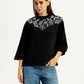 Women's Embroidered Black Oversized Sweatshirt - Styleshot View