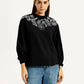 Women's Embroidered Black Oversized Sweatshirt - Front View