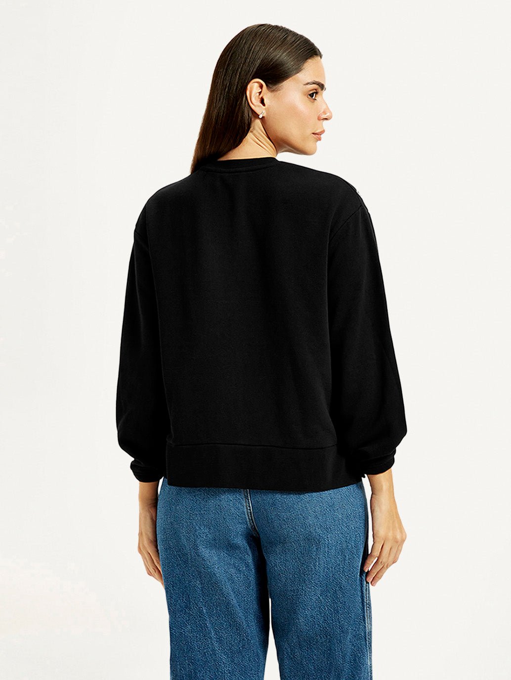Women's Embroidered Black Oversized Sweatshirt - Back View