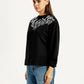 Women's Embroidered Black Oversized Sweatshirt - Side View
