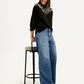 Women's Blue XL Straight Loose Fit Mid Rise Jeans - Elevated View