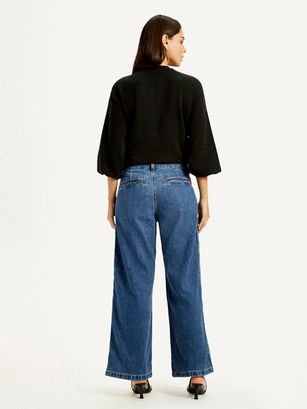 Women's Blue XL Straight Loose Fit Mid Rise Jeans - Back View