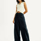 Women's Navy Blue Barrel Loose Fit Mid Rise Trousers - Elevated View