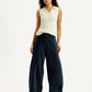 Women's Navy Blue Barrel Loose Fit Mid Rise Trousers - Styleshot View