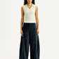 Women's Navy Blue Barrel Loose Fit Mid Rise Trousers - Front View